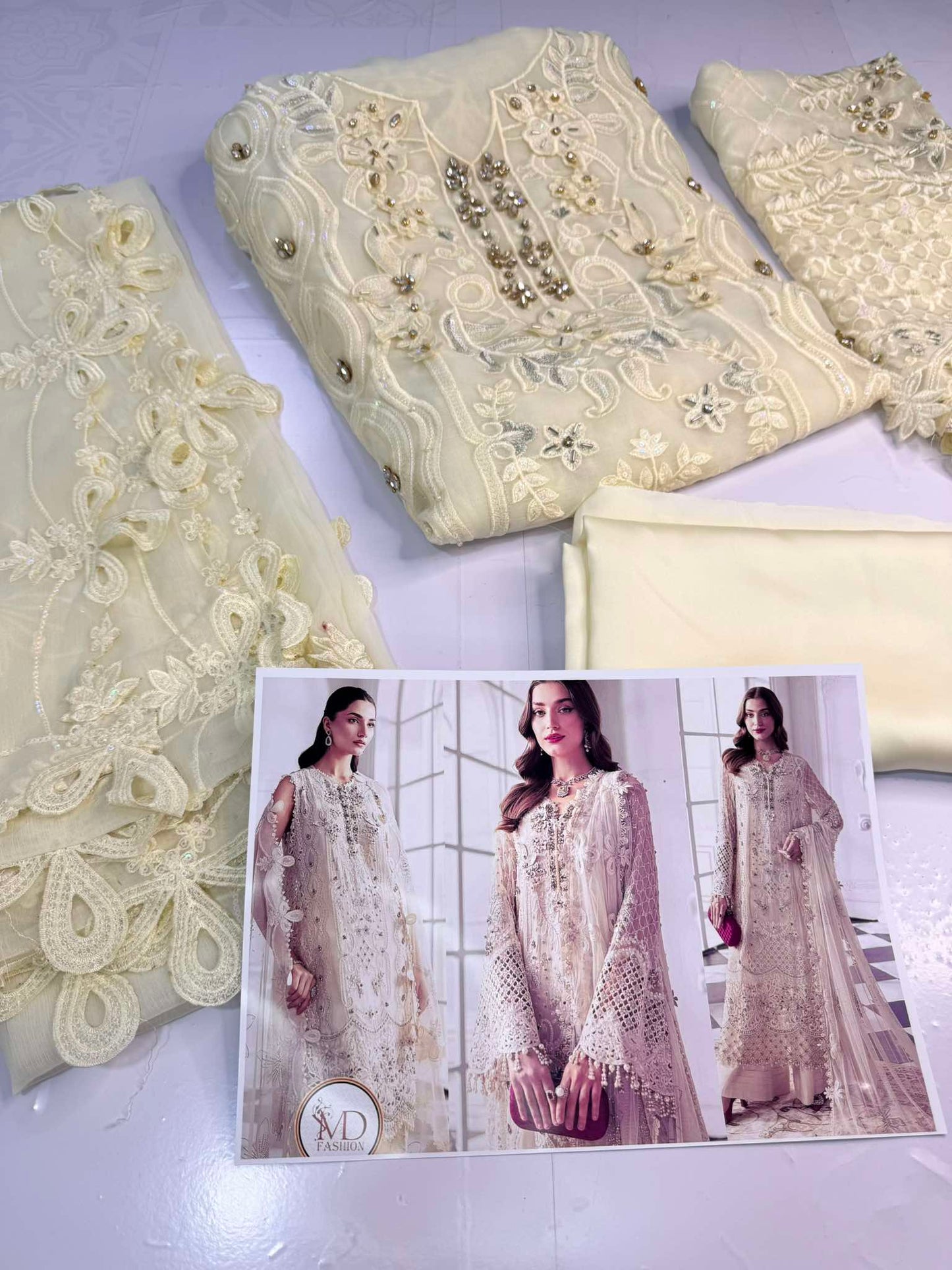 Maria B Cream White Chiffon Embroidered Suit
