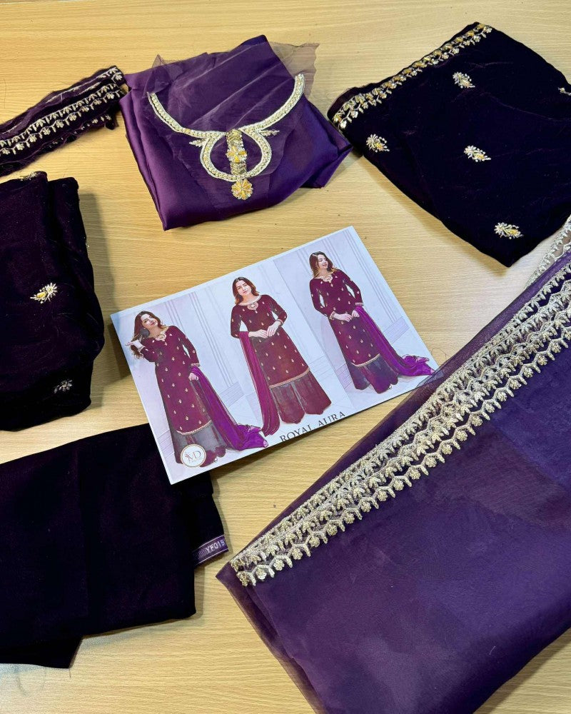 Baroque Burgundy Handwork Velvet Dress