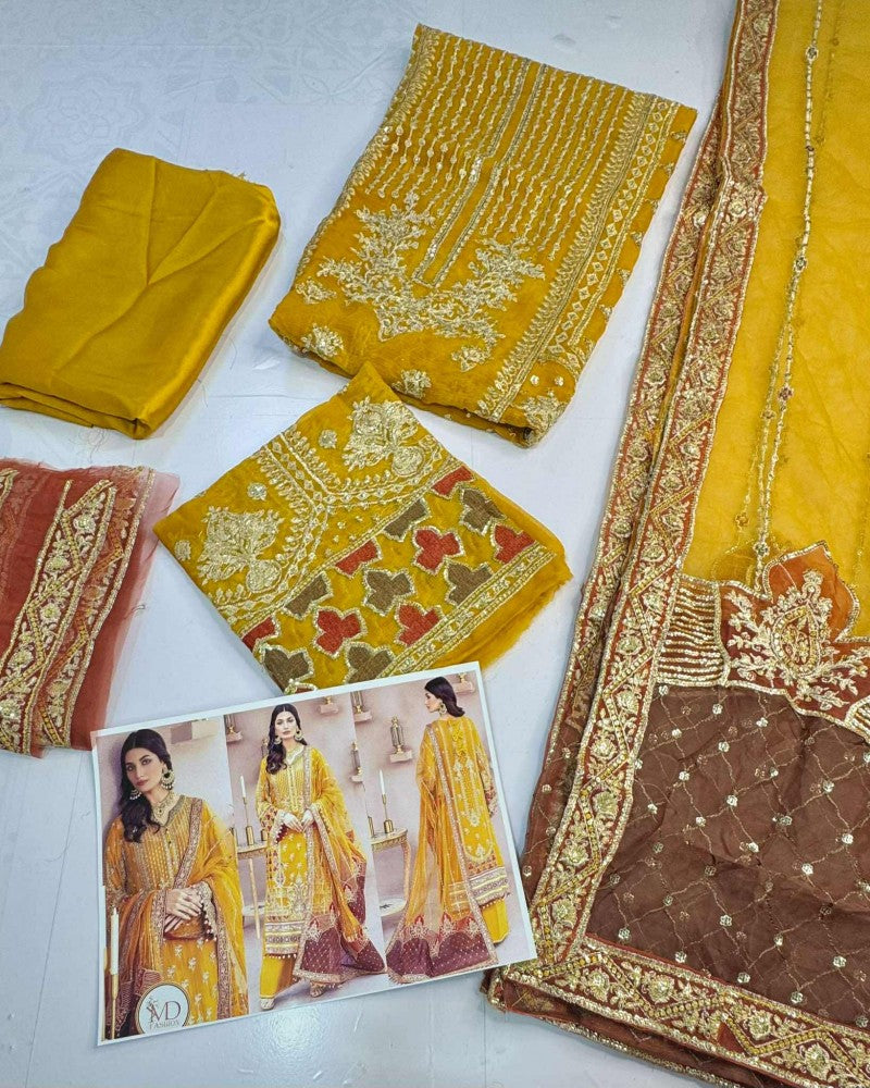 Adan Libas Mustard Maroon Embroidered Haldi Dress