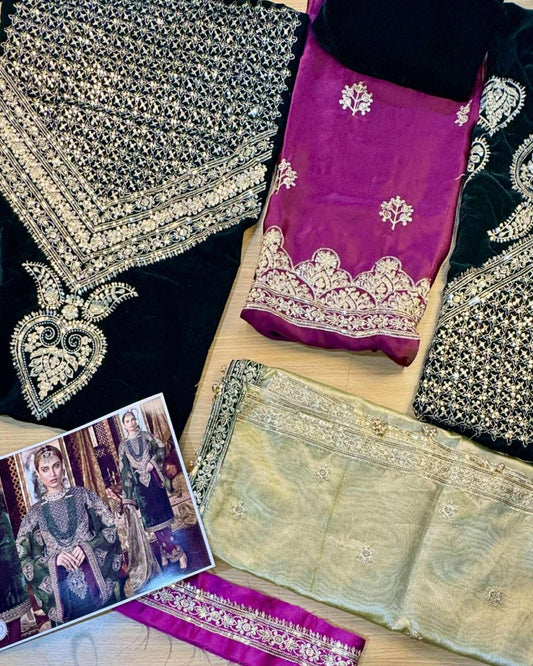 Maria B Intizar Velvet Green Dress