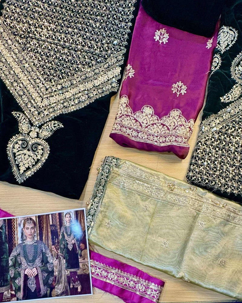 Maria B Intizar Velvet Green Dress