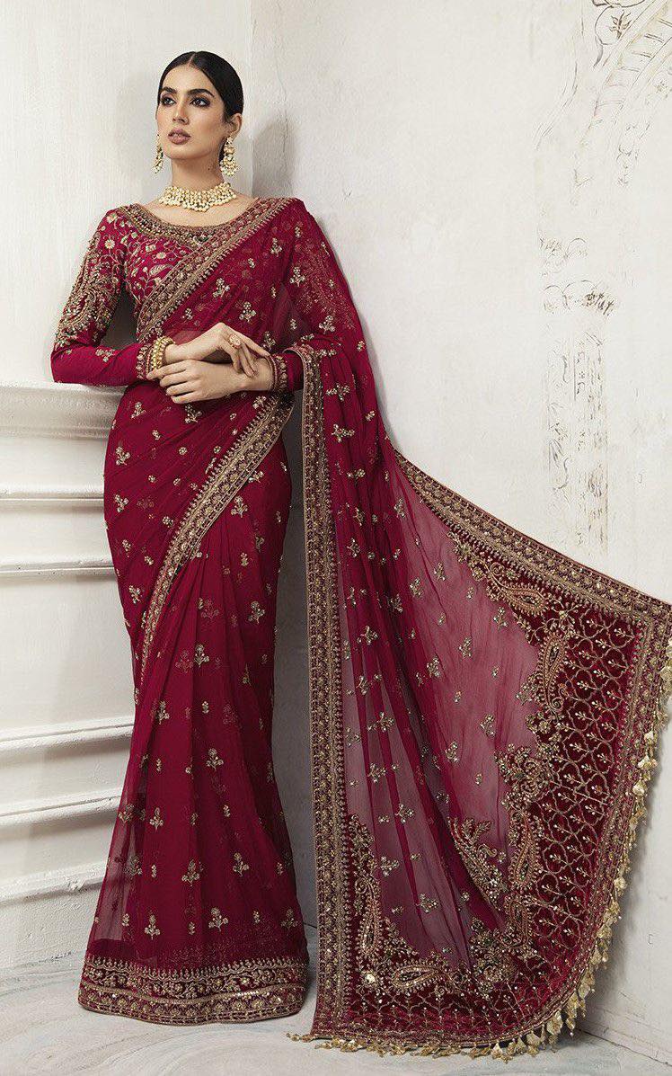 MARIA B RED GOLD EMBROIDERED SAREE