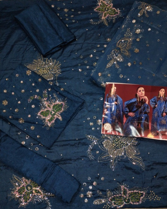 Nureh Blue Raw Silk Formal