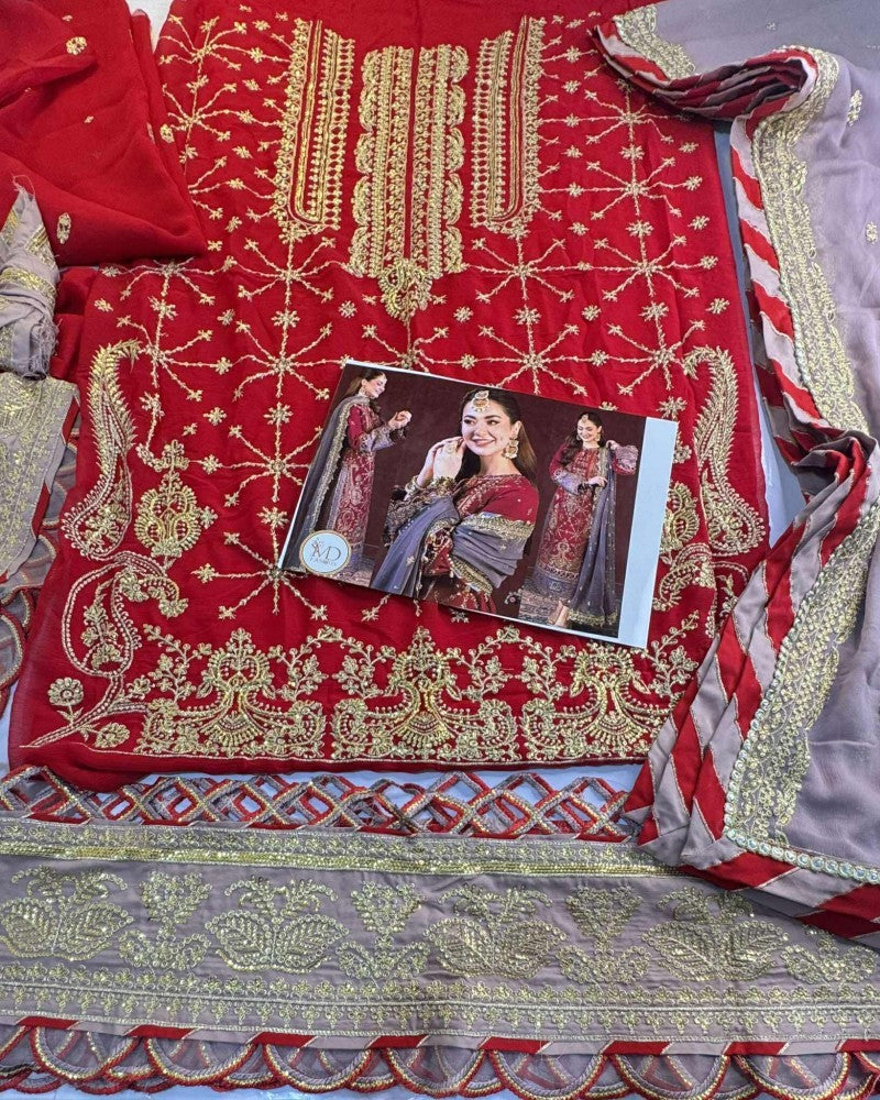 Asim Jofa Hania Amir Red With Gray Chiffon Dress