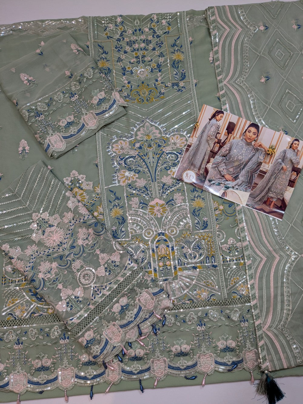 Adan Libas Misty Aqua Barroco Chiffon Embroidered