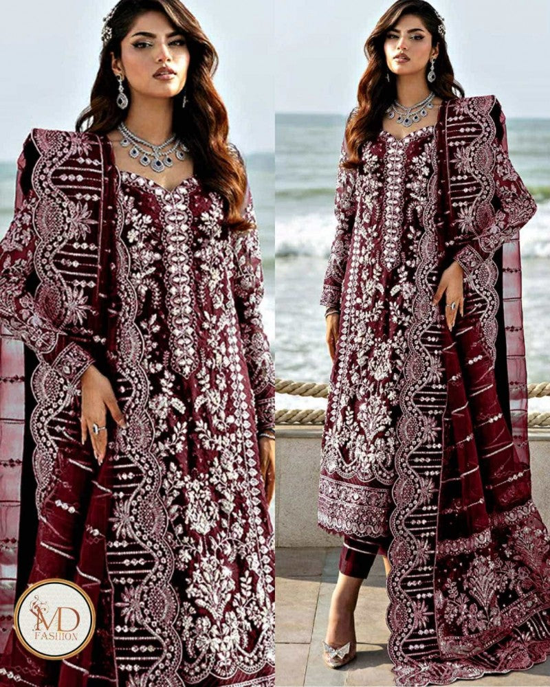 Gulaal Izar Maroon Gorgeous Net Handmade Dress