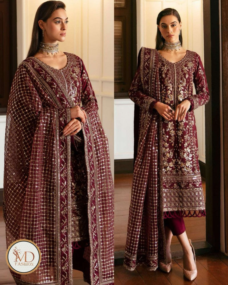 GULAAL VELENTINA Chiffon Maroon Dress