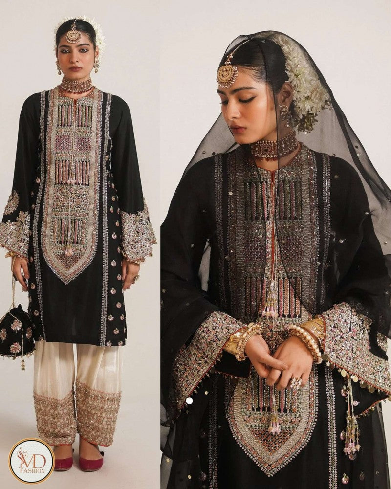 HUSSAIN REHAR ZEPHYR RAW SILK Premium Handwork