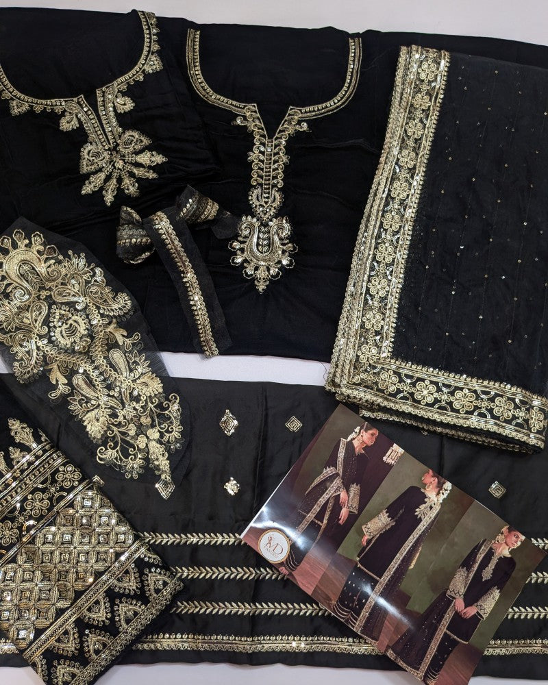 Iznik Black Velvet Embroidered Dress