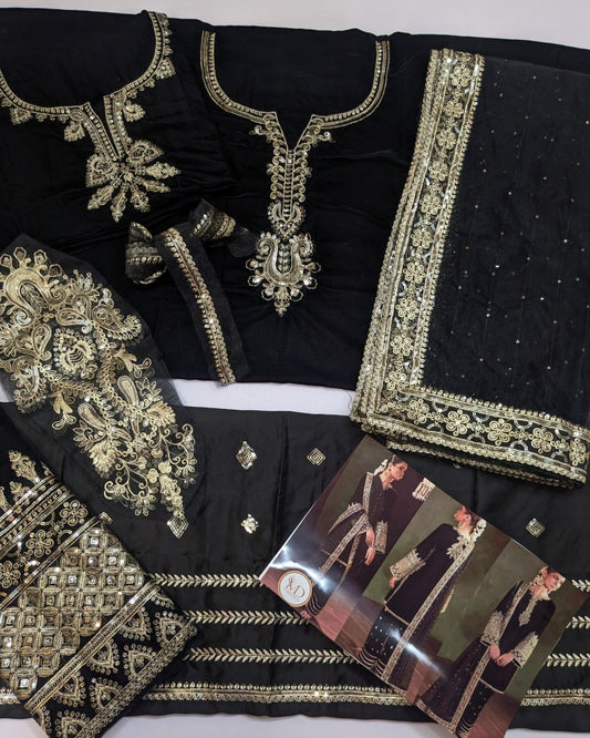 Iznik Black Velvet Embroidered Dress