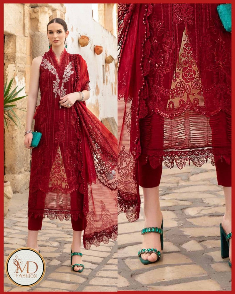 Maria B Luxurious Lawn Maroon D-2401-B