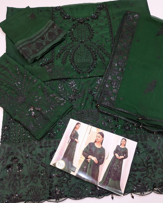 Zebtan Green Handwork Chiffon Dress