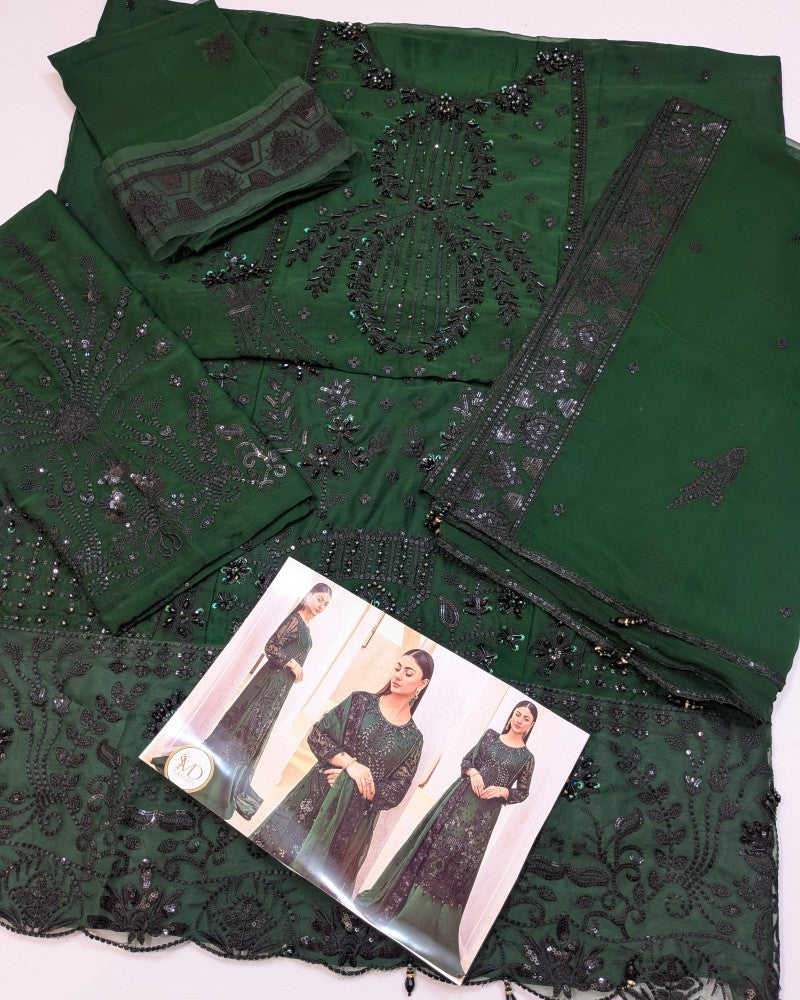 Zebtan Green Handwork Chiffon Dress