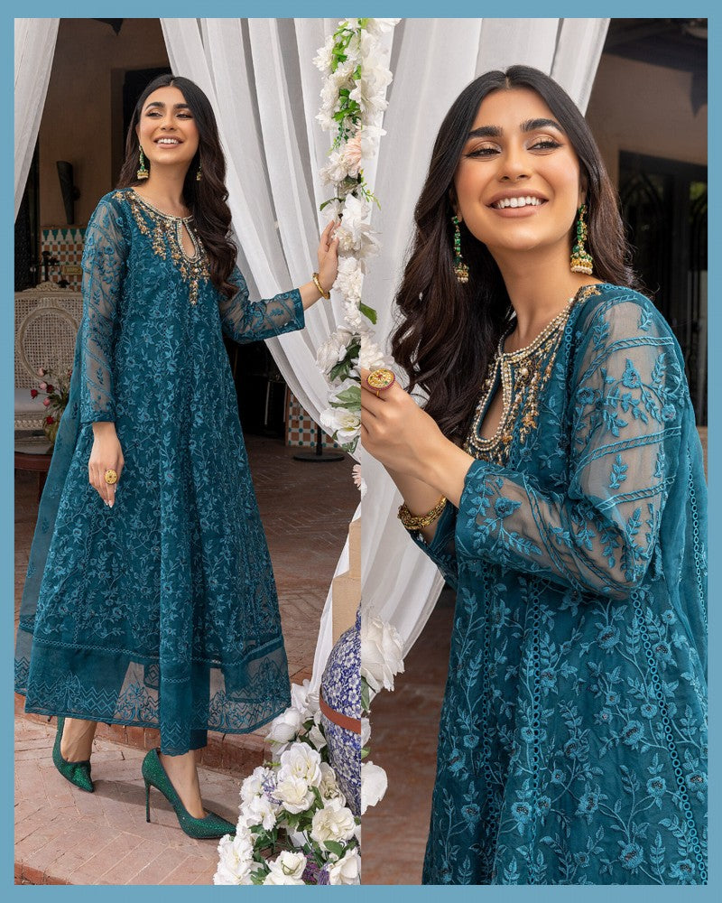 Azure Emerald Sea Hand Work Dress