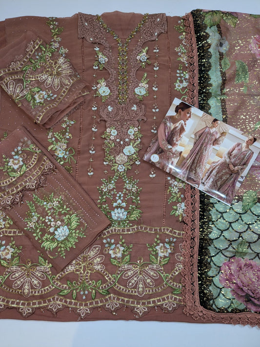 Maria B Tea Chiffon Embroidered Foil Dress