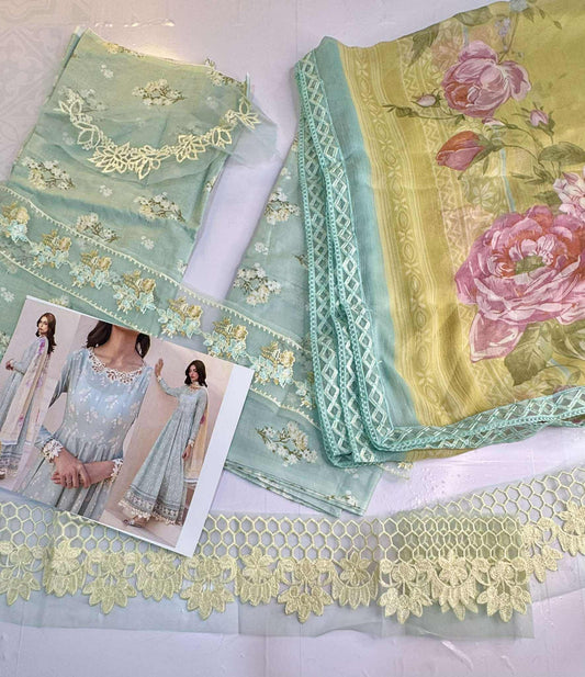 Iznik Lawn Sky embriodery with ready to wear duppata