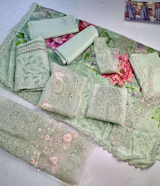 Noor by Saadia Asad Luxury Laserkari Pista green