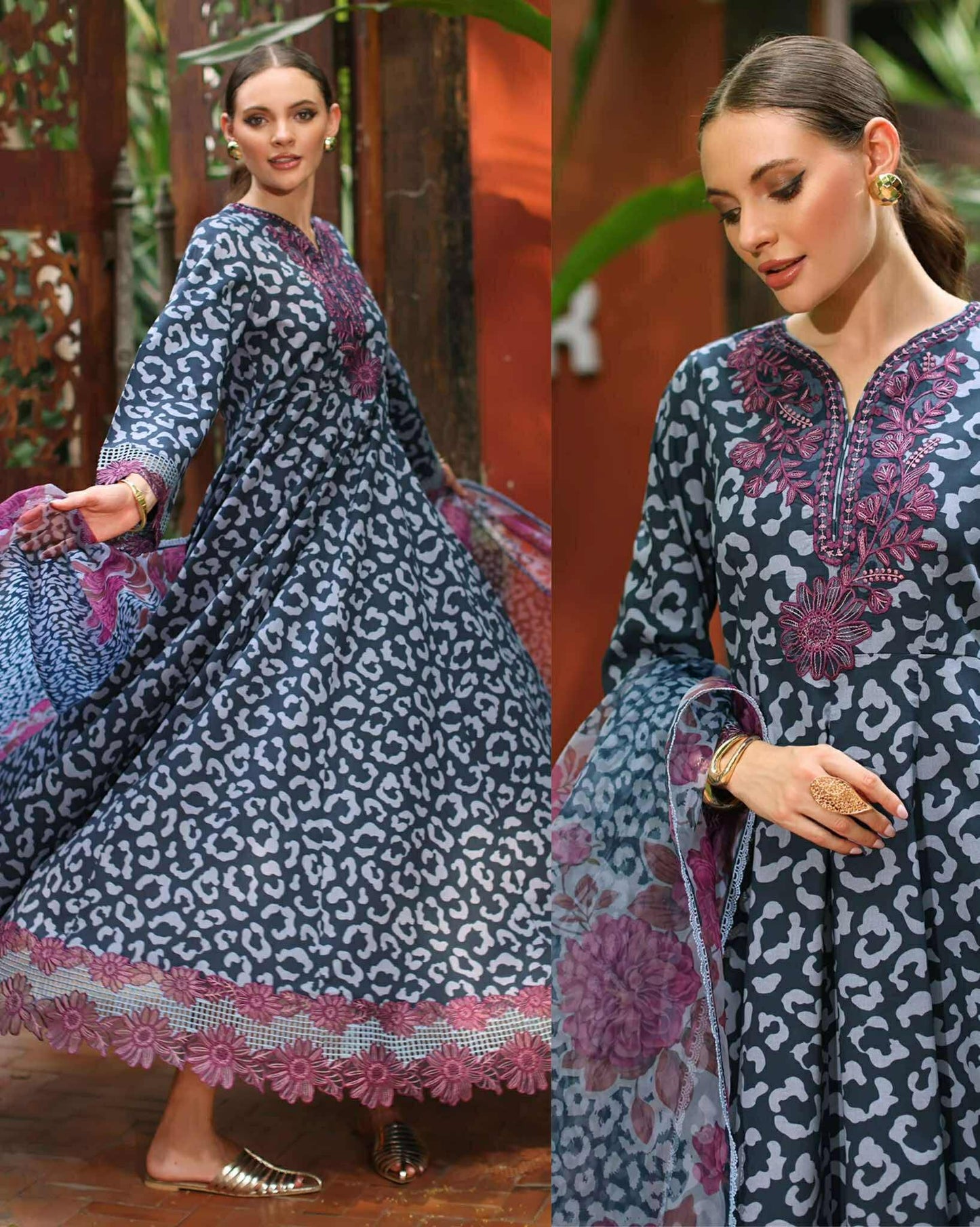 Charizma Black Gray Lawn embroidered