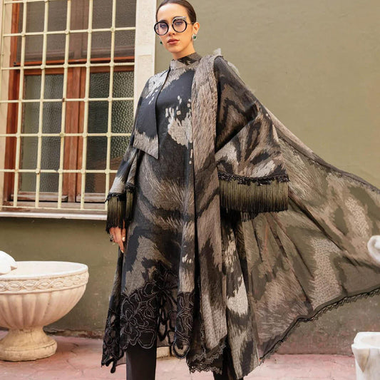 MARIA B KHADDAR GRAY BLACK PRINTED 3PCS