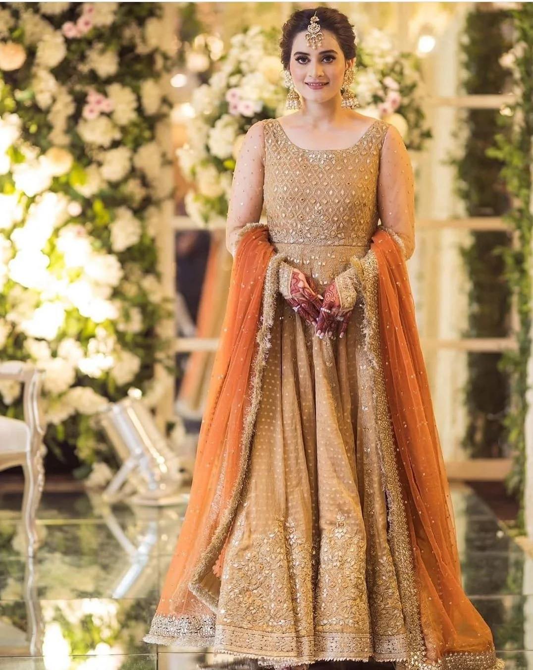 FAIZA SAQLAIN GOLD RUST AIMAN KHAN WEDDING