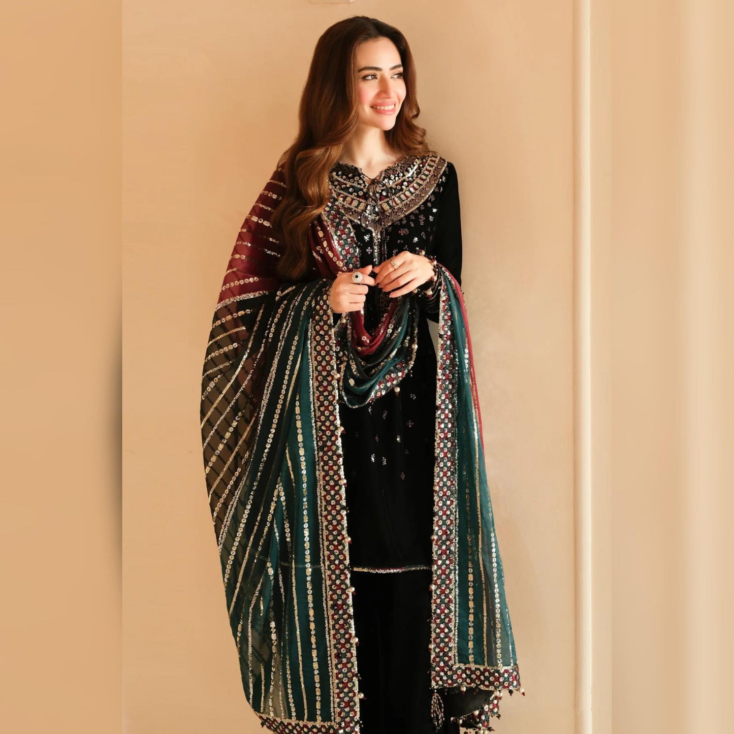 JAZMIN SANA JAVED VELVET WITH MULTI DUPPATA