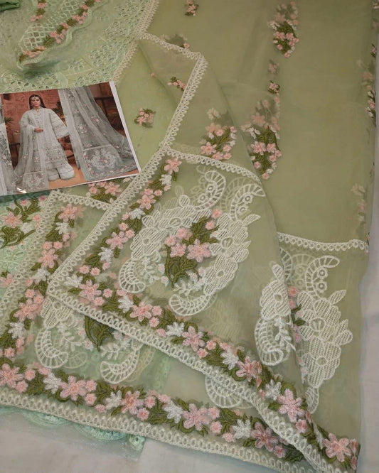 ADAN LIBAS PISTACHIO CHIKNKARI LAWN UNSTICHED