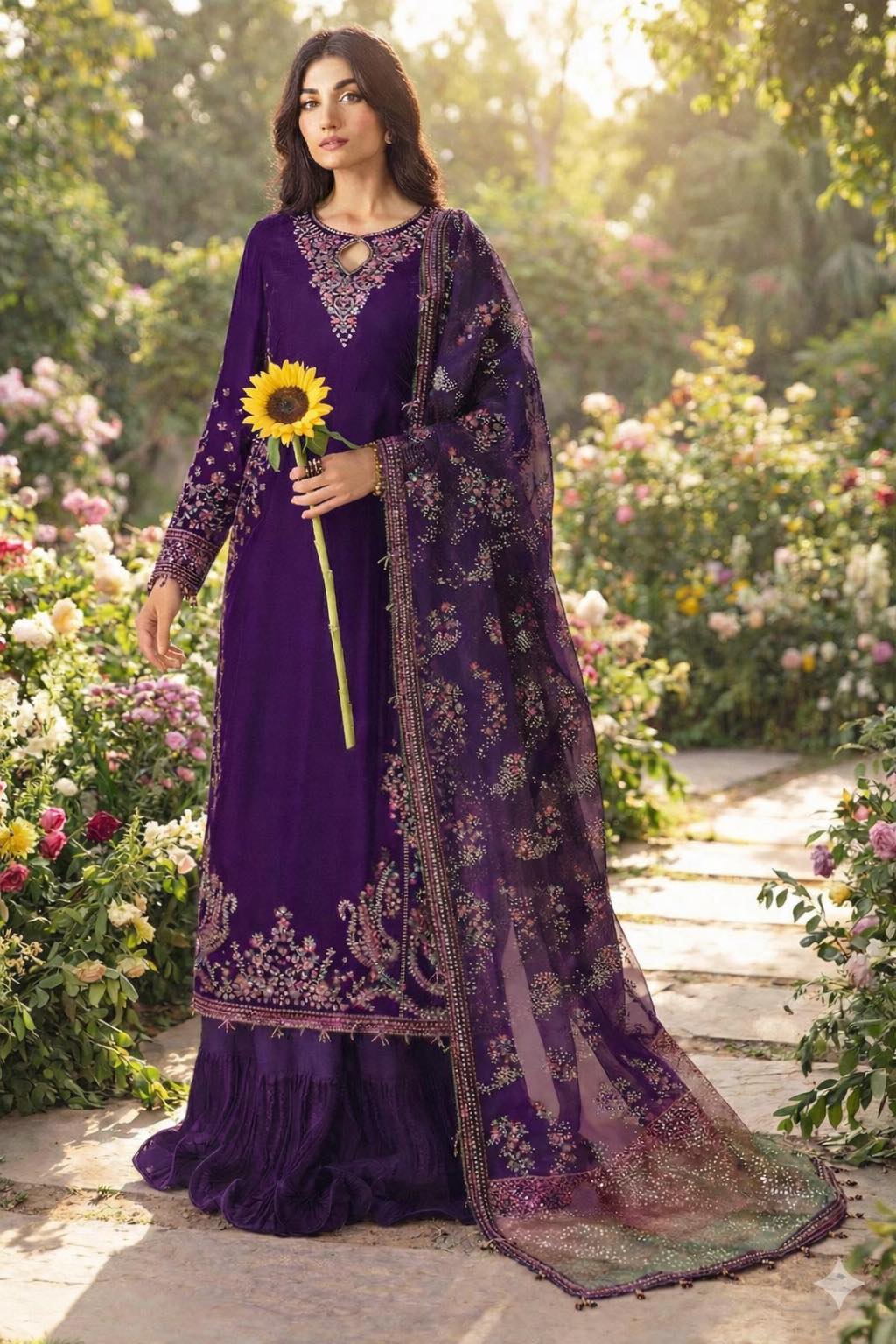 JAZMIN PURPLE VELVET WITH MULTI DUPPATA UNSTICH