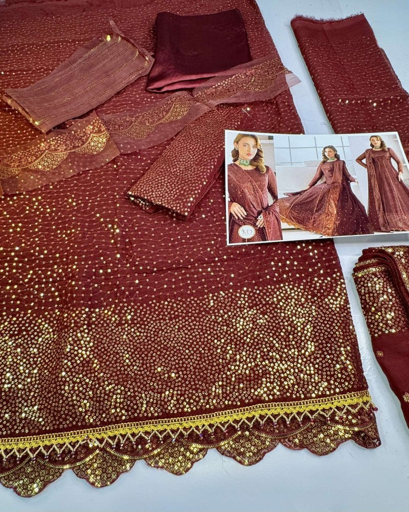 Alizeh Embroidered Maroon Chiffon Liyana