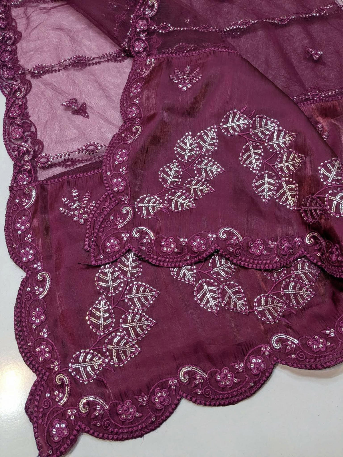 SLEEK Deep Plum Sheesha Silk Chikankari Cutwork Dress