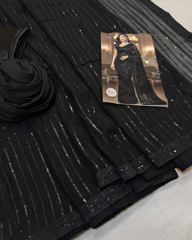 Designer Chiffon Full Black Saree