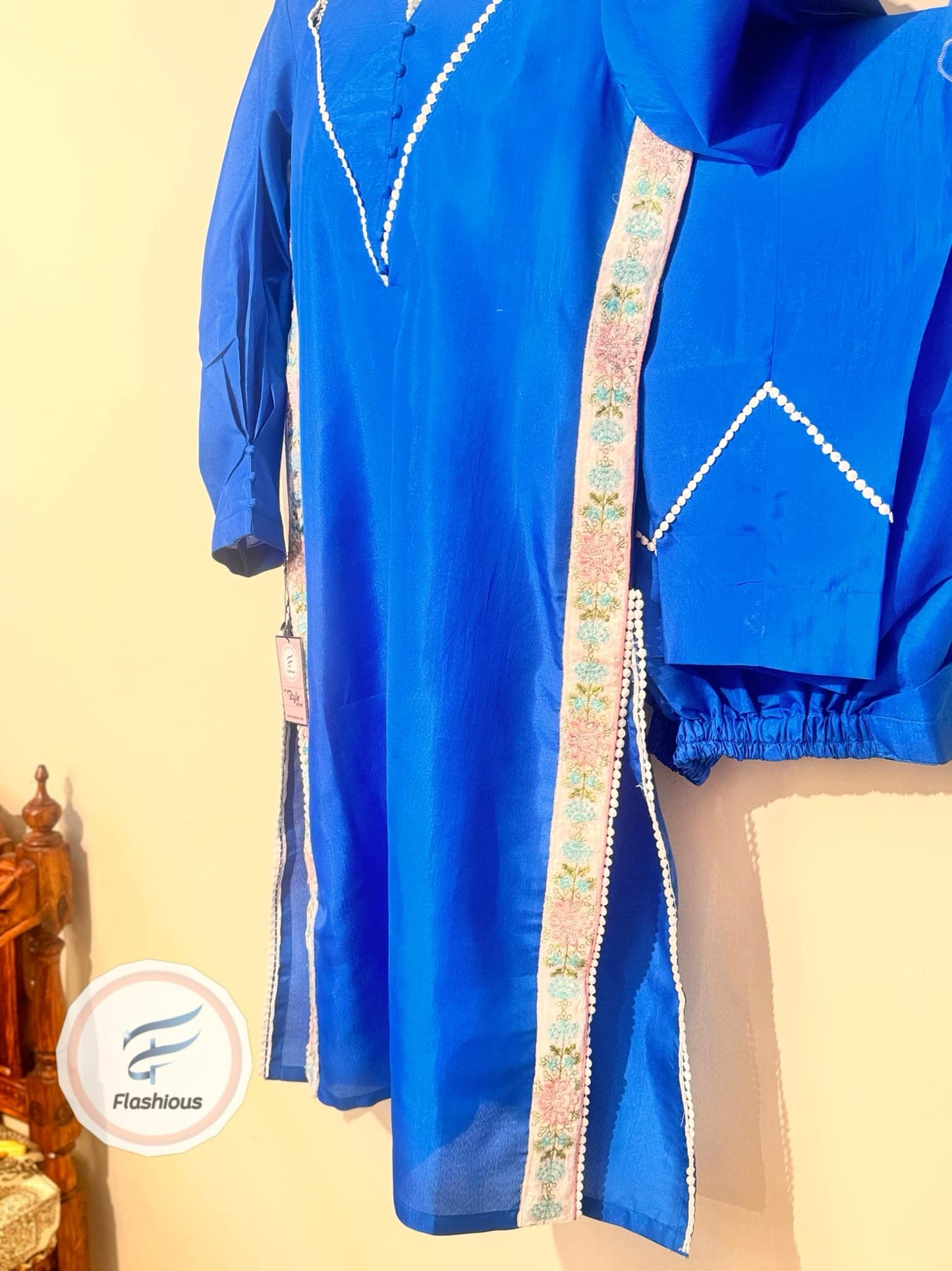 Flashious Stitched Raw-Silk SapphireBlue Dress