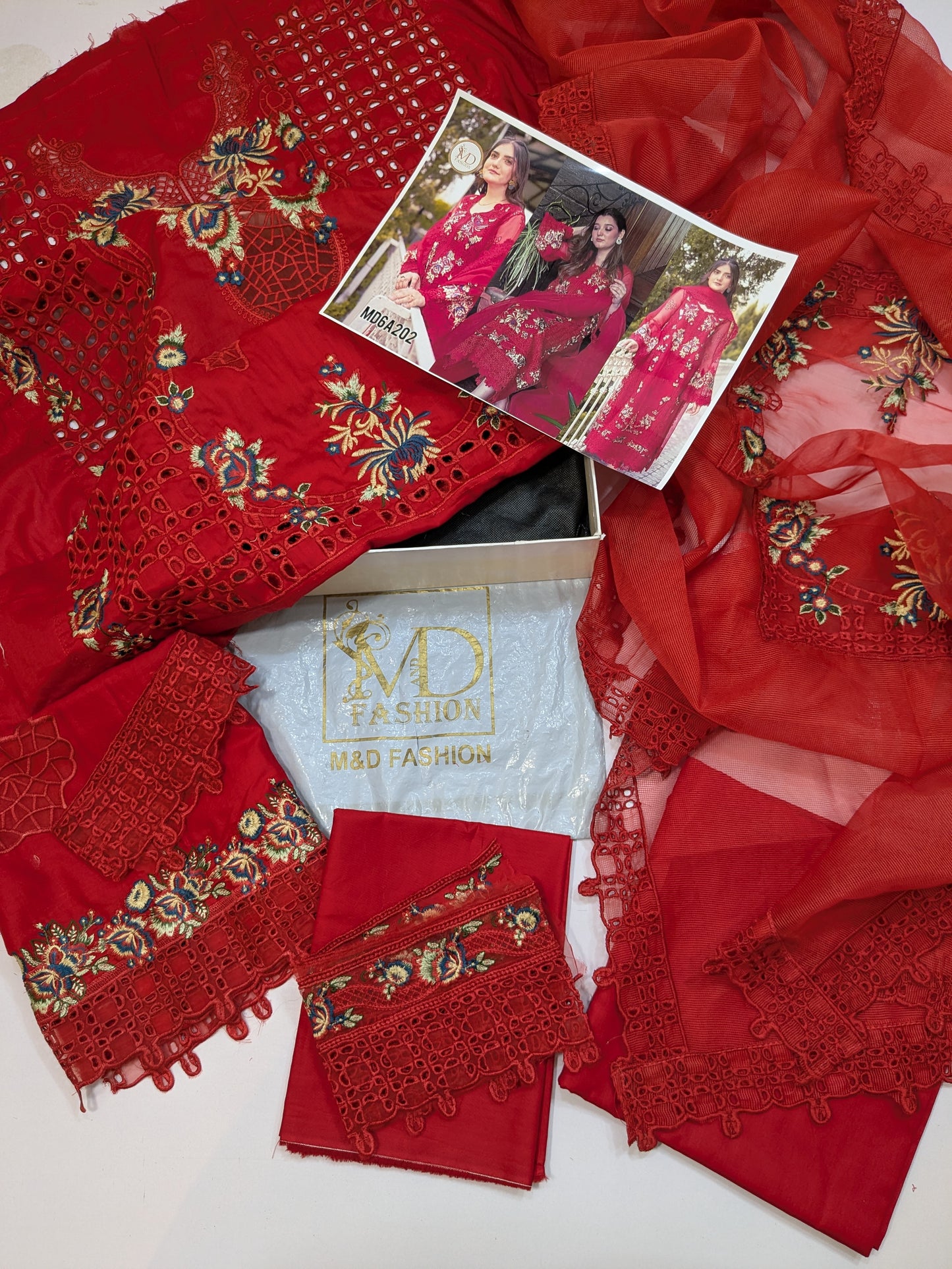 ANEELA RED CHIKENKARI EMBROIDERED
