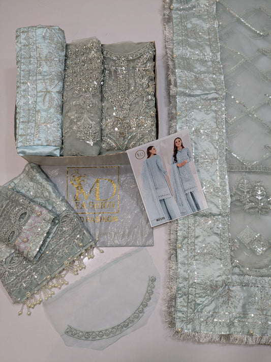 MARIA B POWDER BLUE FULL EMBELLISHED FORMAL WEAR