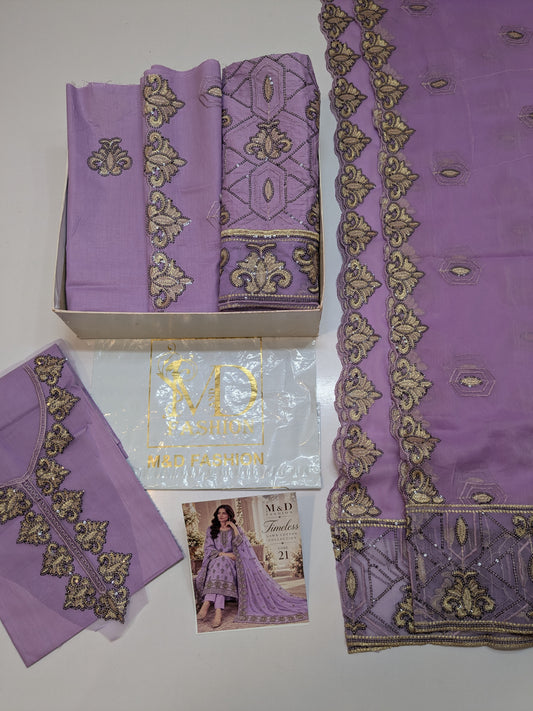 TIMELESS 21 LIGHT LAVENDER LAWN COTTON WITH CHIFFON DUPPATA