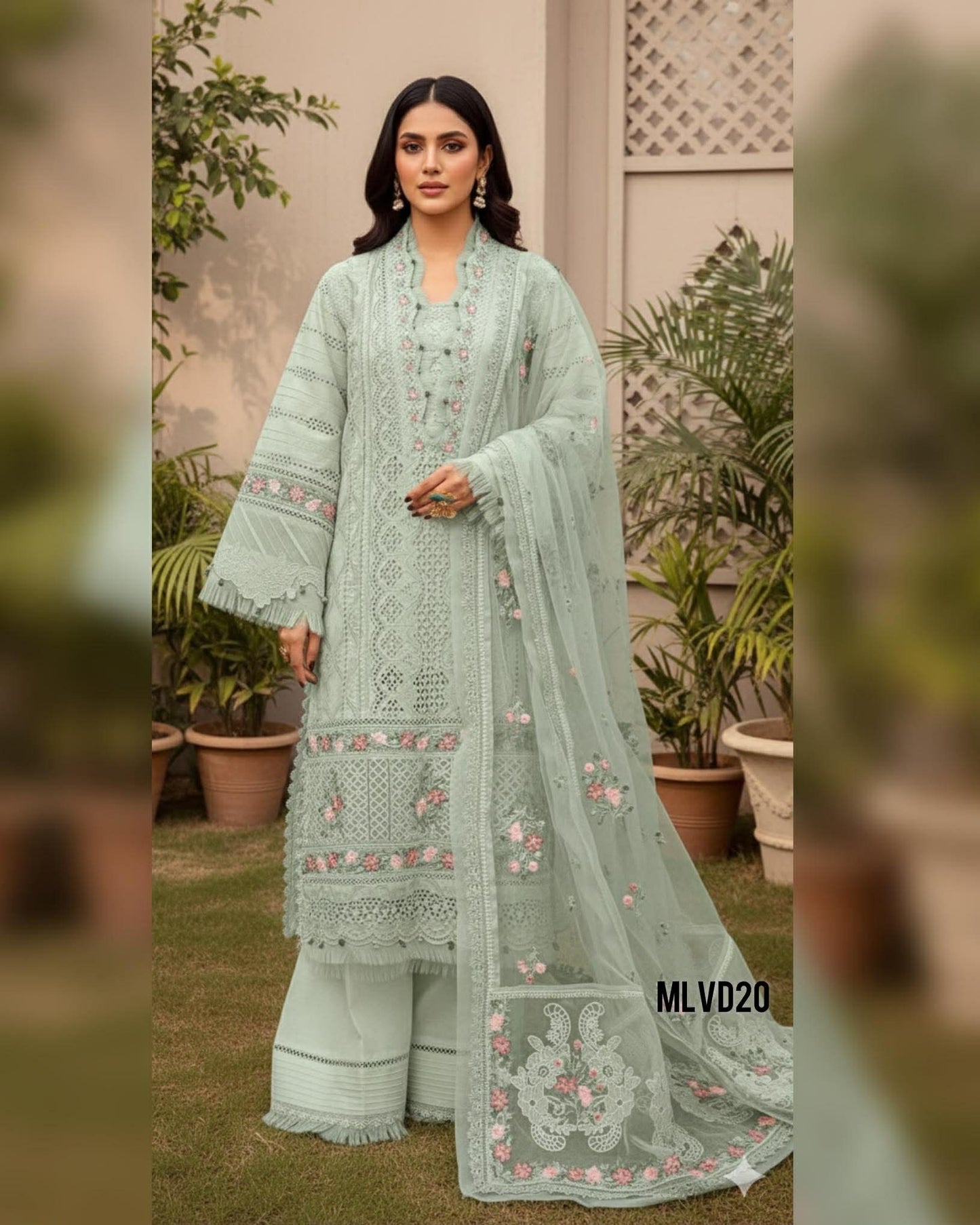 ADAN LIBAS PISTACHIO CHIKNKARI LAWN UNSTICHED