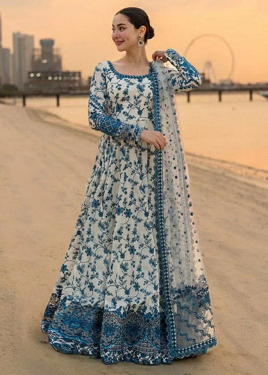 FAIZA SAQLAIN JEHONA KALIDAR BLUE WHITE HEAVY EMBROIDERED