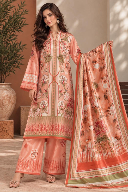 ETHNIC INSPIRED PEACH CHARMEUSE SILK DIGITAL PRINT 3PCS