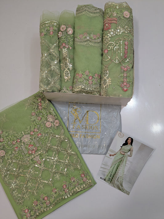 MARIA B PISTACHIO NET EMBROIDERED SAREE