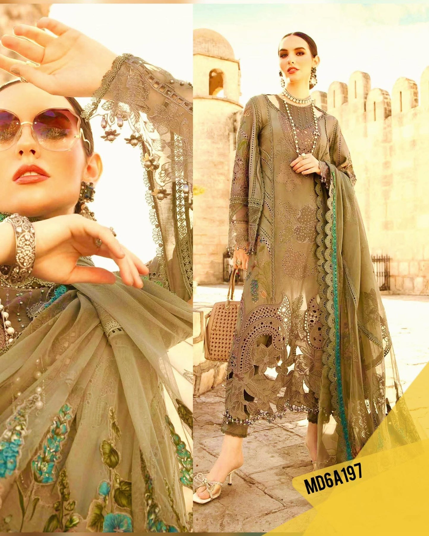 MARIA B BROWN GOLD FOREVER HIT LAWN EMBROIDERED