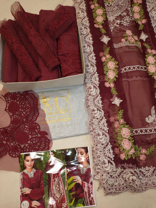 KAHF MAROON LUXURIOUS LAWN WITH HEAVY EMBROIDERED DUPPATA