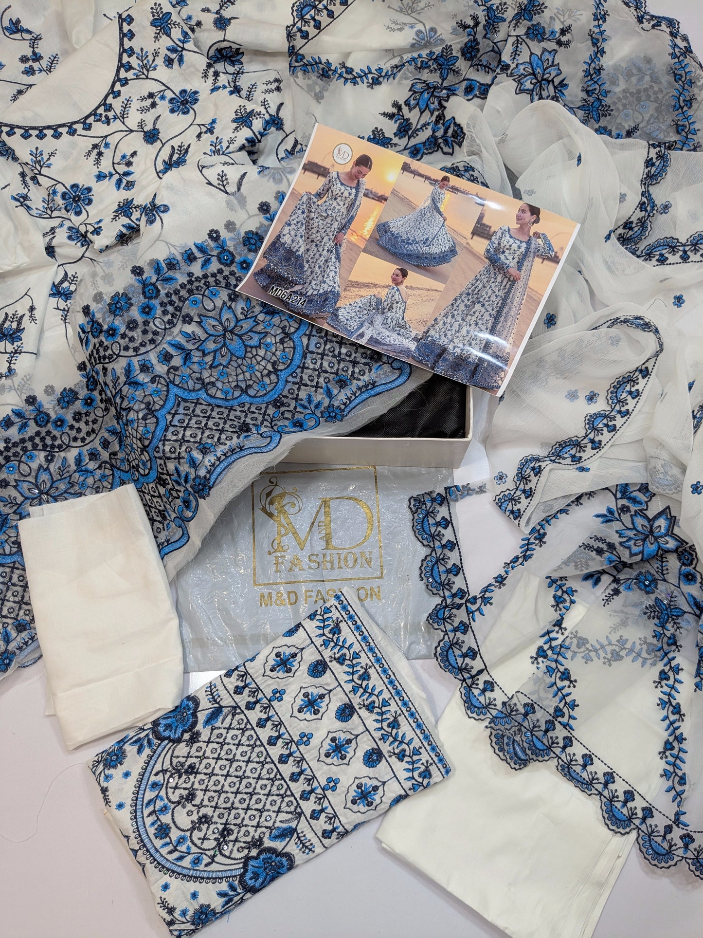 FAIZA SAQLAIN JEHONA KALIDAR BLUE WHITE HEAVY EMBROIDERED