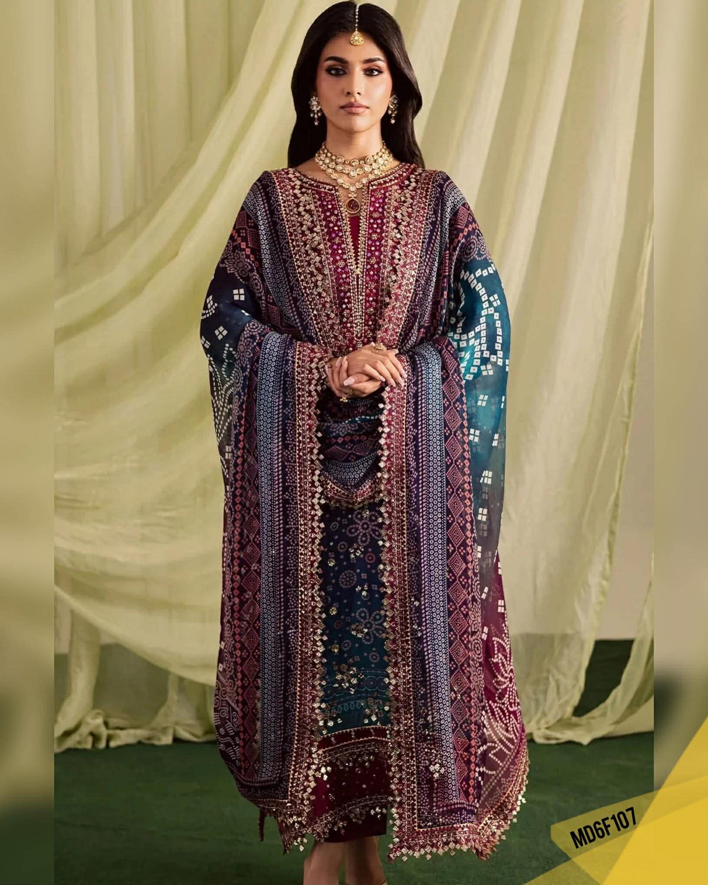 NUREH OMBRE CHUNDRI PRINTED EMBROIDERED LAWN