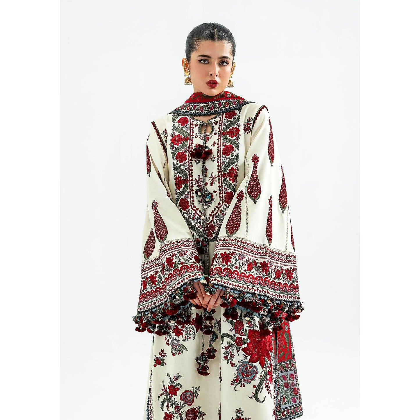 MOHSIN NAVEED RANJHA KHADDAR EMBROIDERED WHITE DRESS