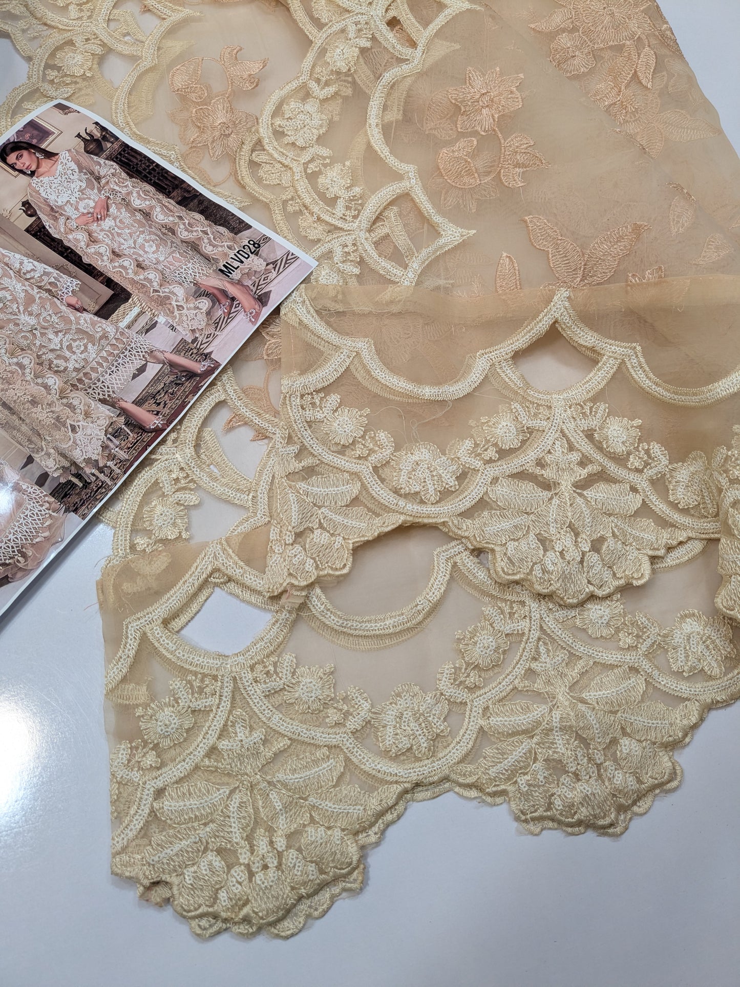 MARIA B SKIN BEIGE LUXURIOUS EMBROIDERED ORGANZA