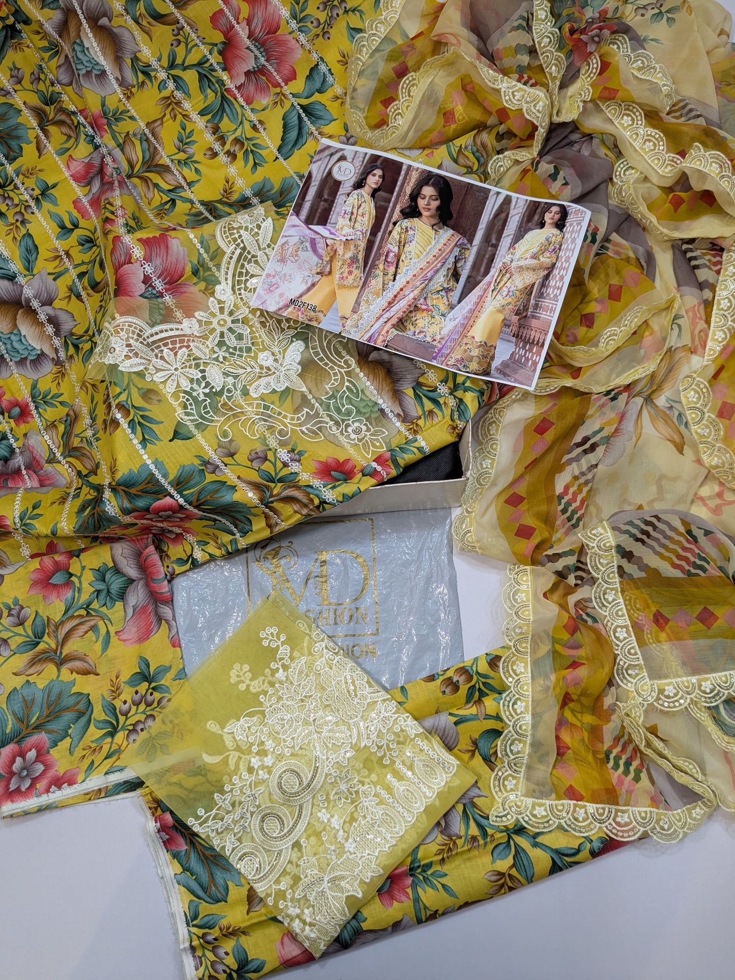 BINILYAS LEMON PRINTED EMBROIDERED LAWN
