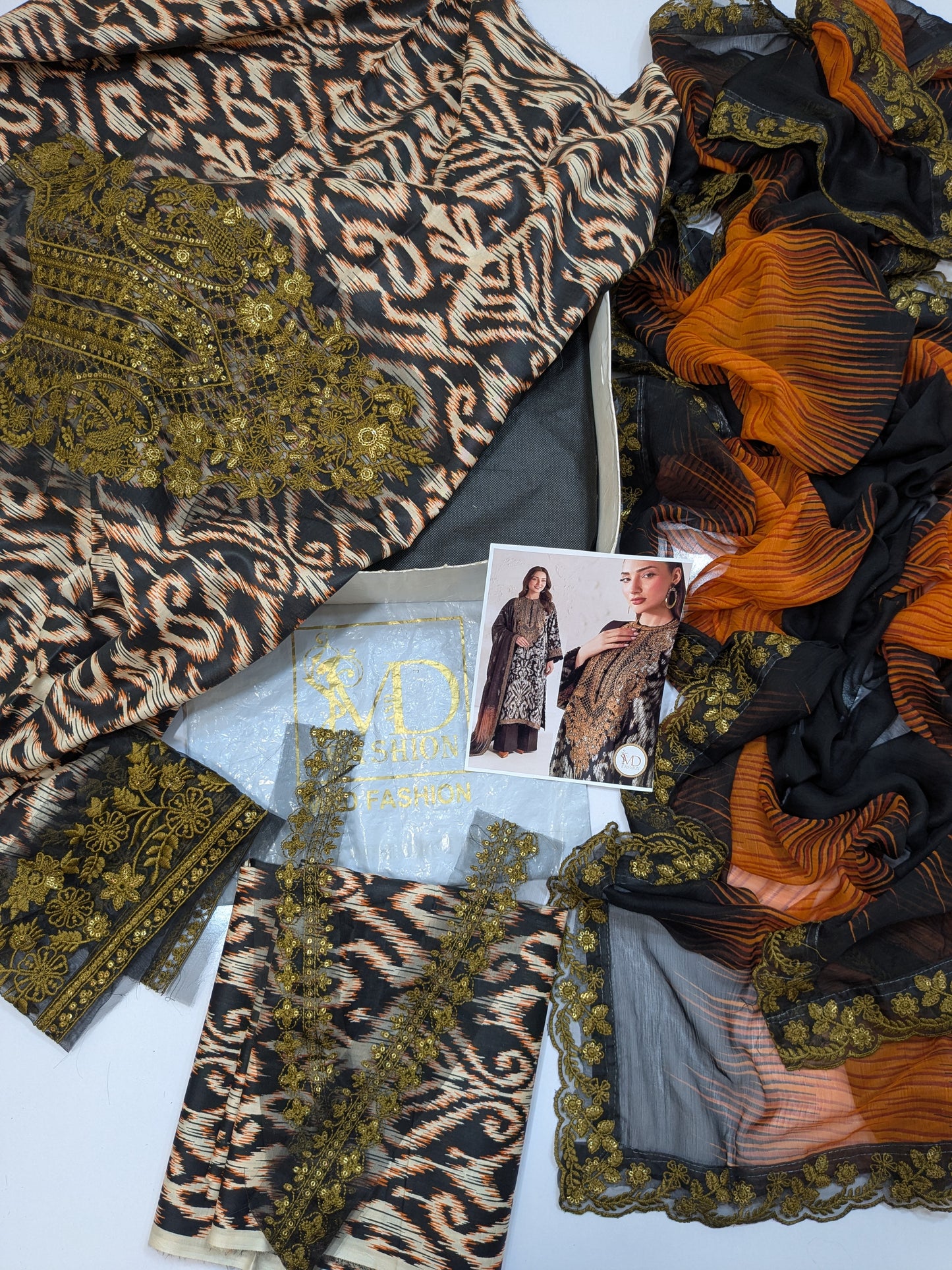 Baroque Lawn Black White Embroidered Dress