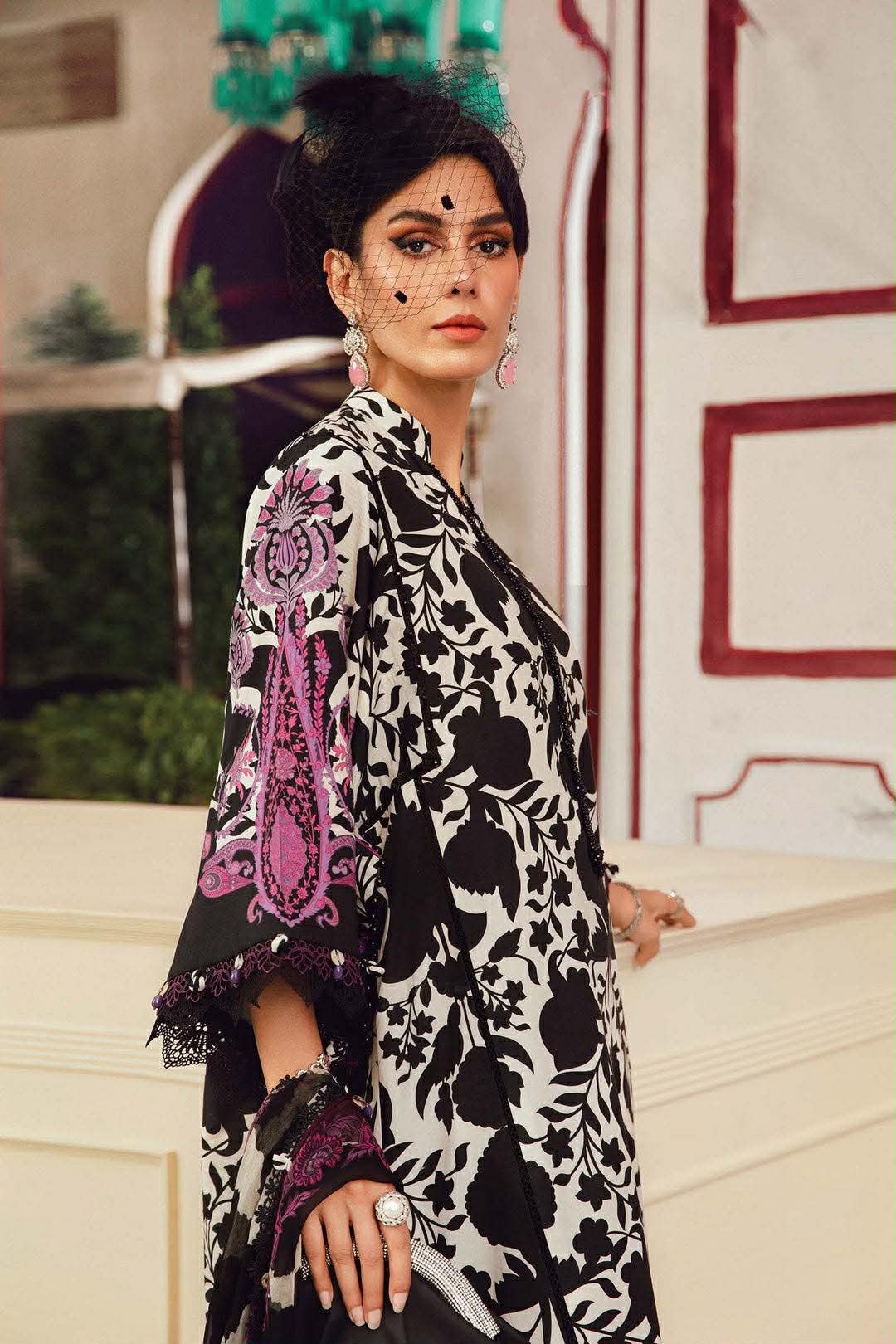 MARIA B LAWN 4B BLACK WHITE READY DUPPATA