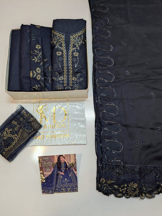 TIMELESS 20 MIDNIGHT NAVY LAWN COTTON WITH CHIFFON DUPPATA