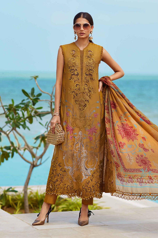 MARIA B MUSTARD BROWN LAWN EMBROIDERED