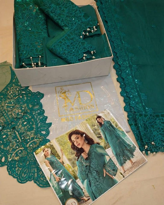 MARIA B SEA GREEN CHIFFON EMBROIDERED DRESS